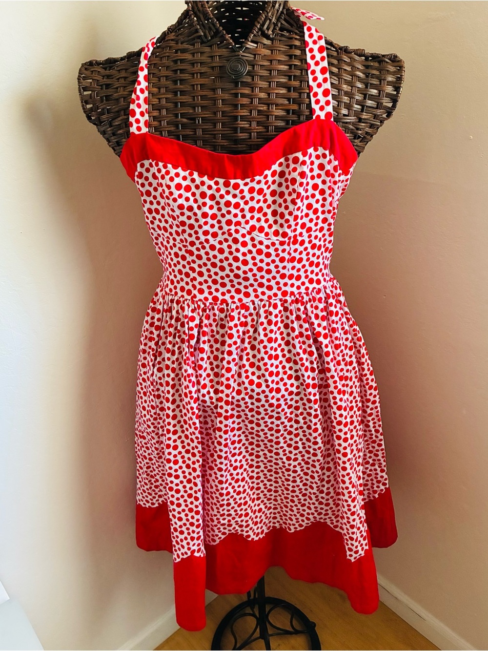 Vintage Red and White Polka Dot Halter Dress